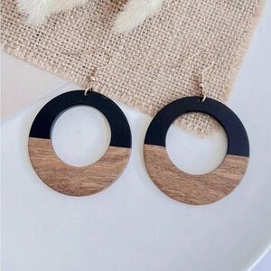 Black and Brown Wooden Hoop Earrings